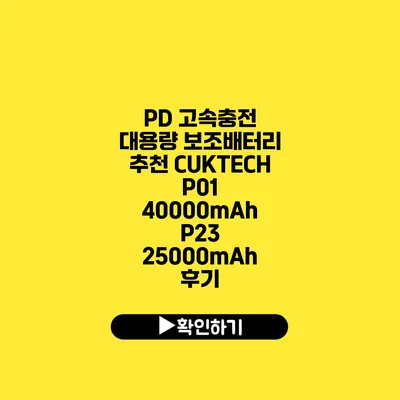 PD 고속충전 대용량 보조배터리 추천 CUKTECH P01 40000mAh P23 25000mAh 후기