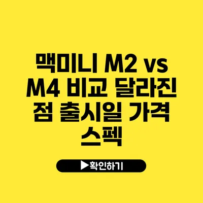 맥미니 M2 vs M4 비교 달라진 점 출시일 가격 스펙