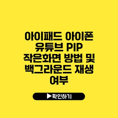 아이패드 아이폰 유튜브 PIP 작은화면 방법 및 백그라운드 재생 여부