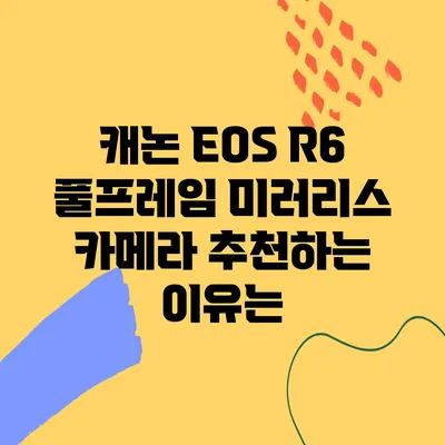 캐논 EOS R6 풀프레임 미러리스 카메라 추천하는 이유는?