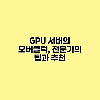 GPU 서버의 오버클럭, 전문가의 팁과 추천