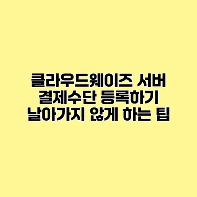 클라우드웨이즈 서버 결제수단 등록하기 날아가지 않게 하는 팁